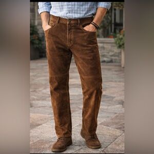 Men’s Skotts Suede Washable Leather Pants Brown Western Bootcut 36